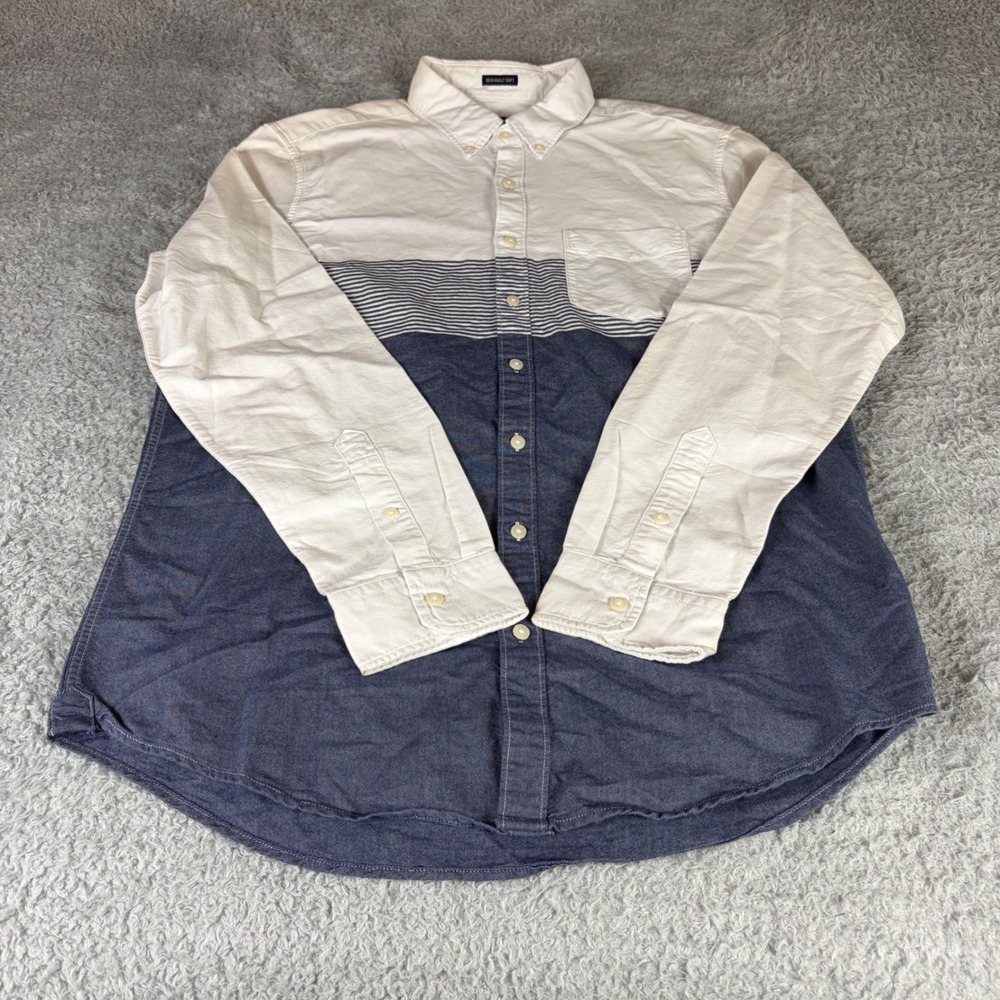 American Eagle Seriously Soft Colorblock Button Down Shirt Mens Large Tall Blue